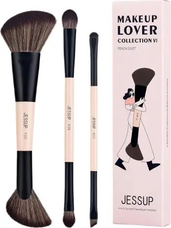 Set furçash grimi JESSUP 6-in-3 Duo-End Brush Versatility Collection për femra Peach Dust 3 copë
