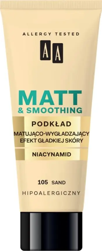 Fondatinë për femra AA Make Up Matt Foundation Mattifying and Smoothing 105 Sand, 30ml