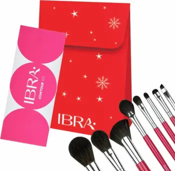 Set furçash për grim dhe paletë konturimi Ibra Candy Cane për femra, 9 copë, rozë