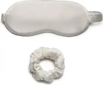 Set maskë gjumi dhe shirit flokësh për femra Lovli Silk Silver, 2 copë