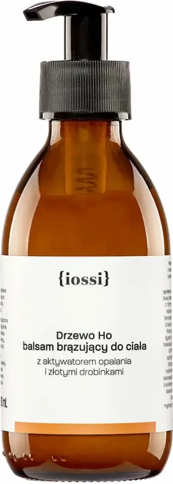 Balsam trupi për nxirje për femra Iossi Drzewo Ho Brown Tanning Body Balm me aktivizues nxirjeje dhe grimca të arta, 190ml