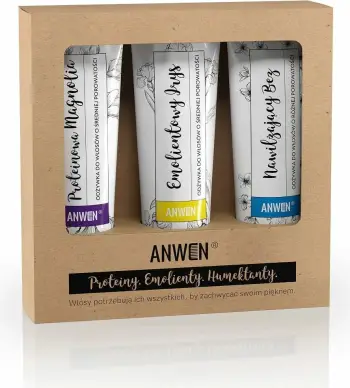 Kondicioner për flokë Anwen Protein Green Tea 100ml + Emollient Iris 100ml + Moisturizing Borage 100ml për femra, 3x100ml