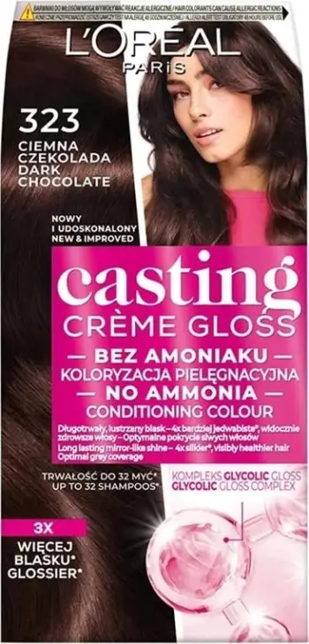 Ngjyrë për flokë për femra L'Oreal Paris Casting Creme Gloss 323 Dark Chocolate, 1 copë