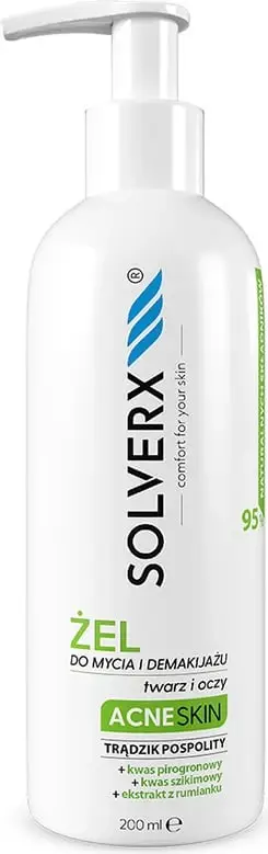 Xhel pastrues dhe heqës grimi për fytyrë SOLVERX për femra 200ml