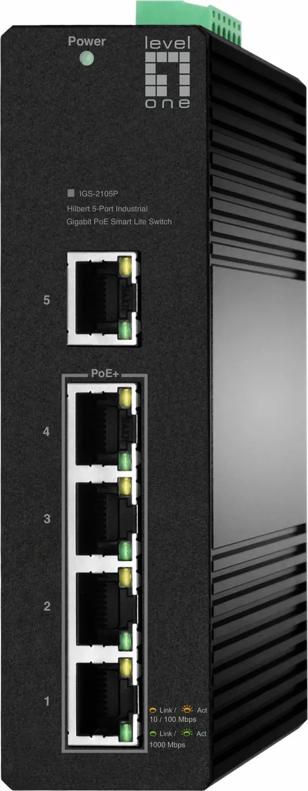 Switch LevelOne Hilbert 5-Port Industrial Gigabit PoE, 4 PoE Outputs, Managed - 1