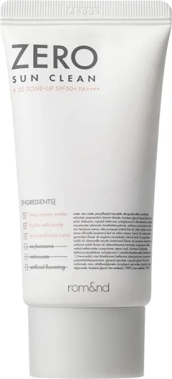 Krem mbrojtës nga dielli për fytyrë Rom&nd Zero Sun Clean SPF50+ PA++++ 02 Tone Up për femra, 50ml