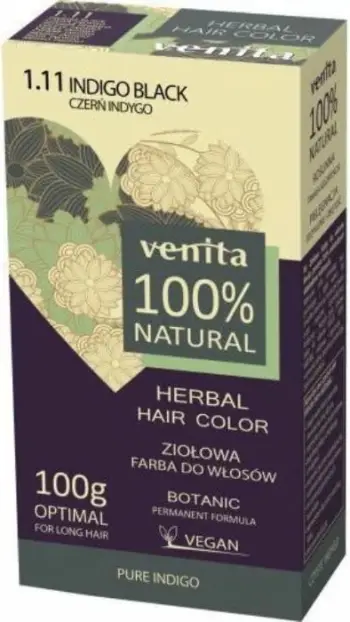 Ngjyrë flokësh bimore për femra Venita 1.11 Indigo Black 100g