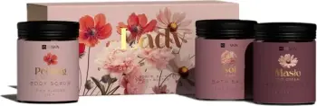 Set për kujdes trupi HiSkin Lady Flowers, scrub 200ml, kripë banje 200ml, gjalp trupi 200ml