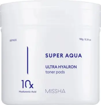 Pads tonike fytyre Missha Super Aqua Ultra Hyalron për femra, 90 copë