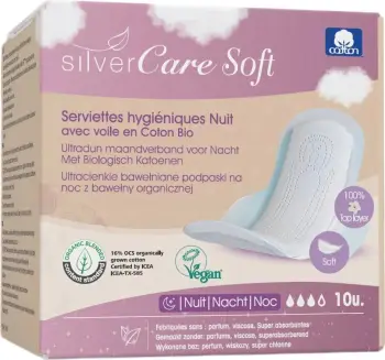 Peceta natën ultra të holla me krahë Masmi SilverCare Soft për femra, 10 copë