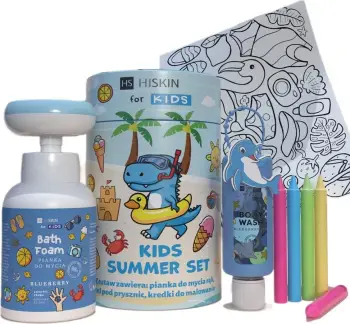 Set për banjë për fëmijë HiSkin Summer Blue, 75ml + 300ml + 5 lapsa + libër për ngjyrosje