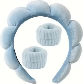 Set aksesorë kozmetikë Ecarla, shirit koke dhe rripa dore, 3 copë, blu