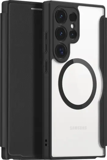Mbështjellës Dux Ducis Skin X Pro për Samsung Galaxy S24 Ultra me unazë magnetike dhe kapak, e zezë