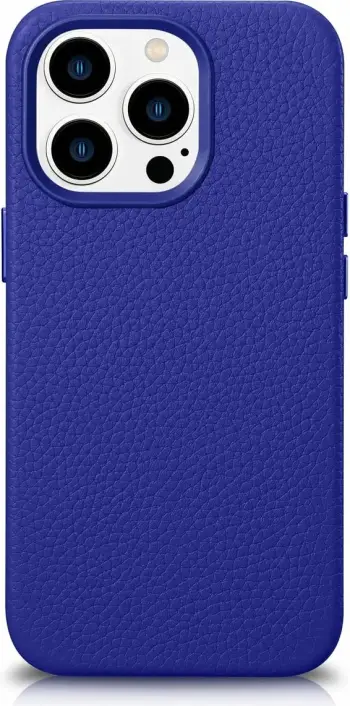 Mbështjellës iCarer Litchi Premium për iPhone 14 Pro, lëkurë natyrale, MagSafe, kaltër e errët