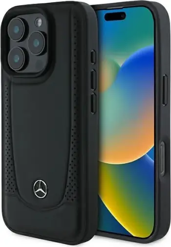 Mbështjellës Mercedes Leather Urban për iPhone 16 Pro, i zi