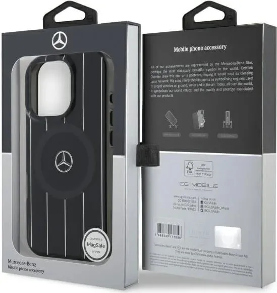 Mbështjellës Mercedes MB Double Layer Crossed Lines MagSafe për iPhone 16 Pro, Zi - 2