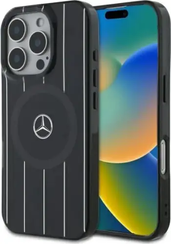 Mbështjellës Mercedes MB Double Layer Crossed Lines MagSafe për iPhone 16 Pro, Zi