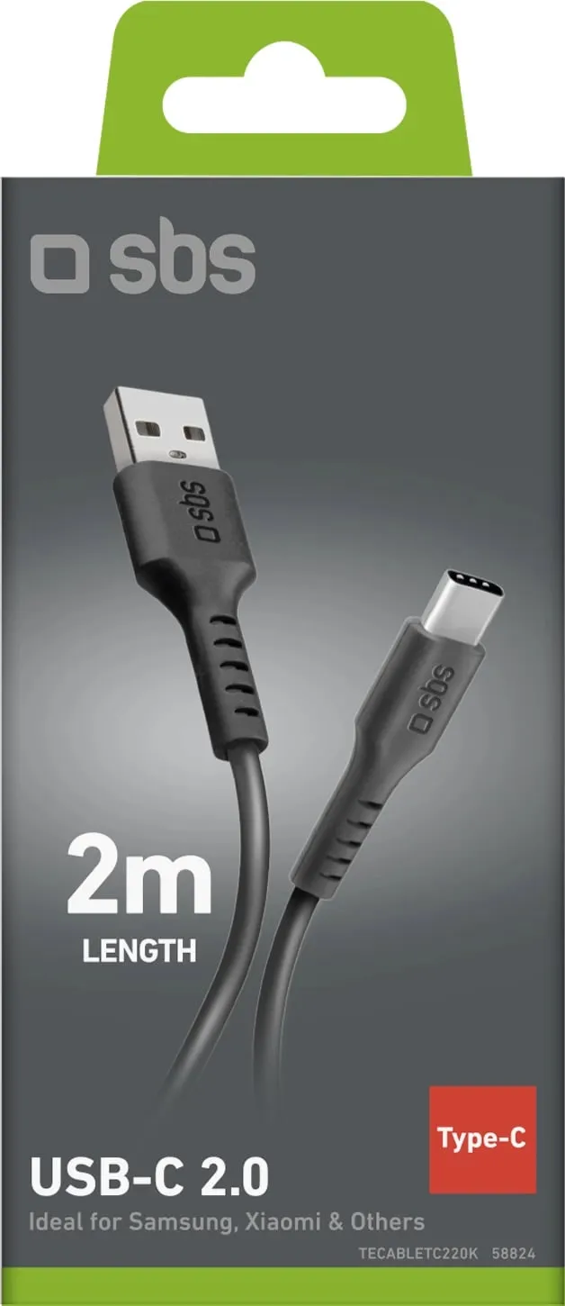 Kabllo USB-A në USB-C SBS TECABLETC220K, 2m, e zezë - 3
