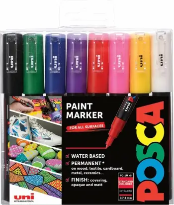 Set markerash Posca PC-1MC, 8 ngjyra, ekstra i hollë, ujë-bazë, majë rrumbullake
