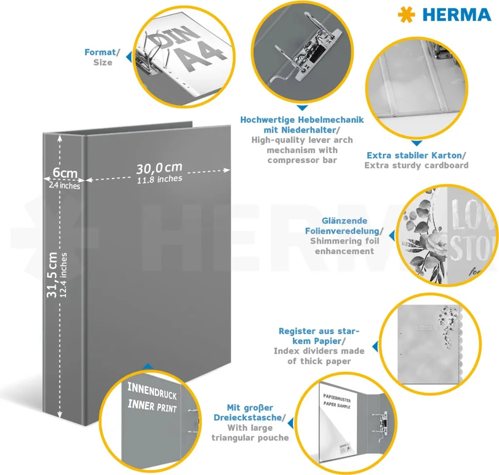 Dosje prezantimi HERMA 15410, A4, D-ring, karton, 6 cm, rozë - 5