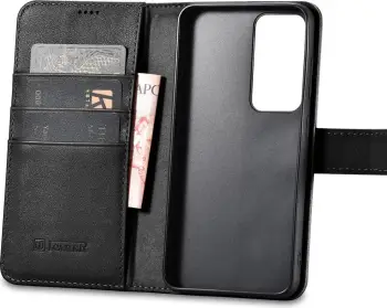 Mbështjellës iCarer Haitang Wallet për Samsung Galaxy S23, lëkurë, i zi