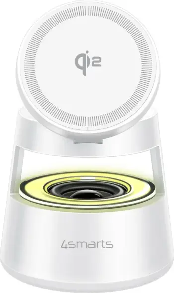 Karikues wireless me altoparlant 4smarts Aura Sound, Qi2, Bluetooth 5.1, 15W, i bardhë