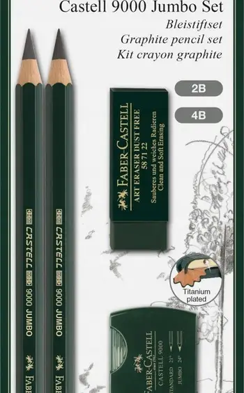Set lapsash grafit Faber-Castell 9000 Jumbo, 4 copë, për skicim dhe vizatim