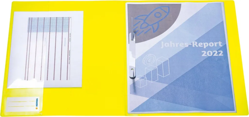 Dosje plastike HERMA Fastener A4, polipropilen, set 3 copë, neon e verdhë - 3