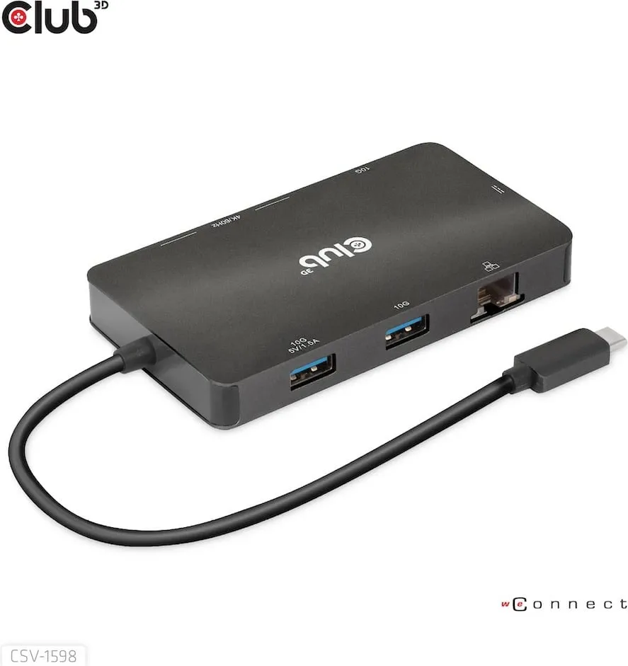 USB-C HUB Club3D CSV-1598, 7 porte, 2xDisplayPort, 2xUSB-A, 2xUSB-C, LAN, 4K60Hz, e zezë - 2
