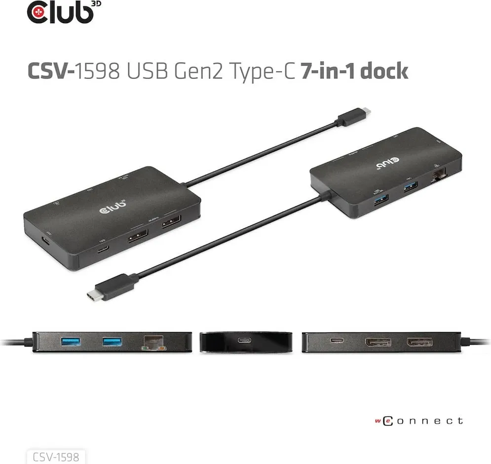USB-C HUB Club3D CSV-1598, 7 porte, 2xDisplayPort, 2xUSB-A, 2xUSB-C, LAN, 4K60Hz, e zezë - 4