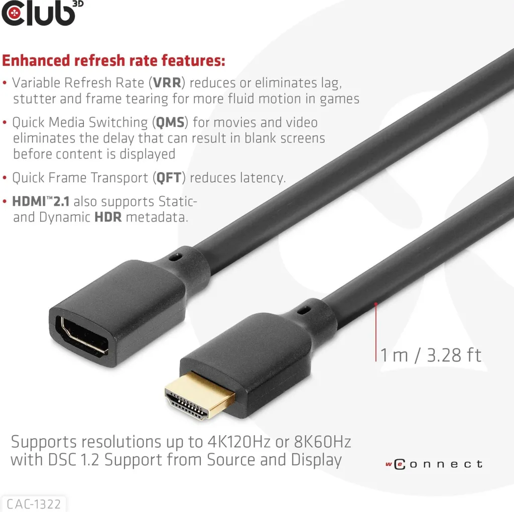 Kabllo HDMI zgjatues Club3D 2.1, 1m, e zezë - 5