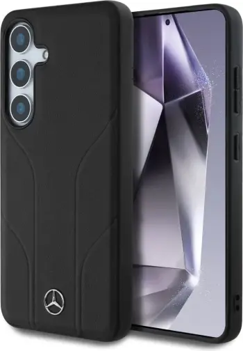 Mbështjellës Mercedes Leather Debossed Lines MagSafe për Samsung Galaxy S25, i zi