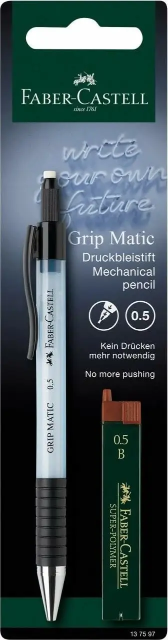 Laps mekanik Faber Castell Grip Matic 1375, 0.5mm, me 12 mina rezervë, i zi