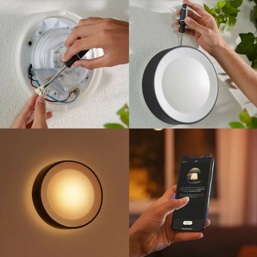 Lampë muri Philips Hue Daylo, smart, IP44, e zezë - 8
