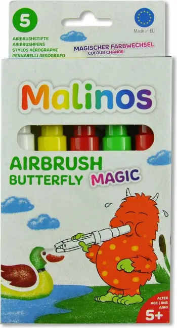 Set kreativ Blopens Malinos Magic Airbrush Butterfly, stilolapsa frymues, stencil flutur, shumëngjyrësh