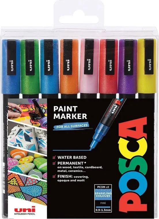 Set markerash Posca PC-3M, 8 ngjyra, majë e hollë 0.9-1.3mm, multingjyrësh - 1