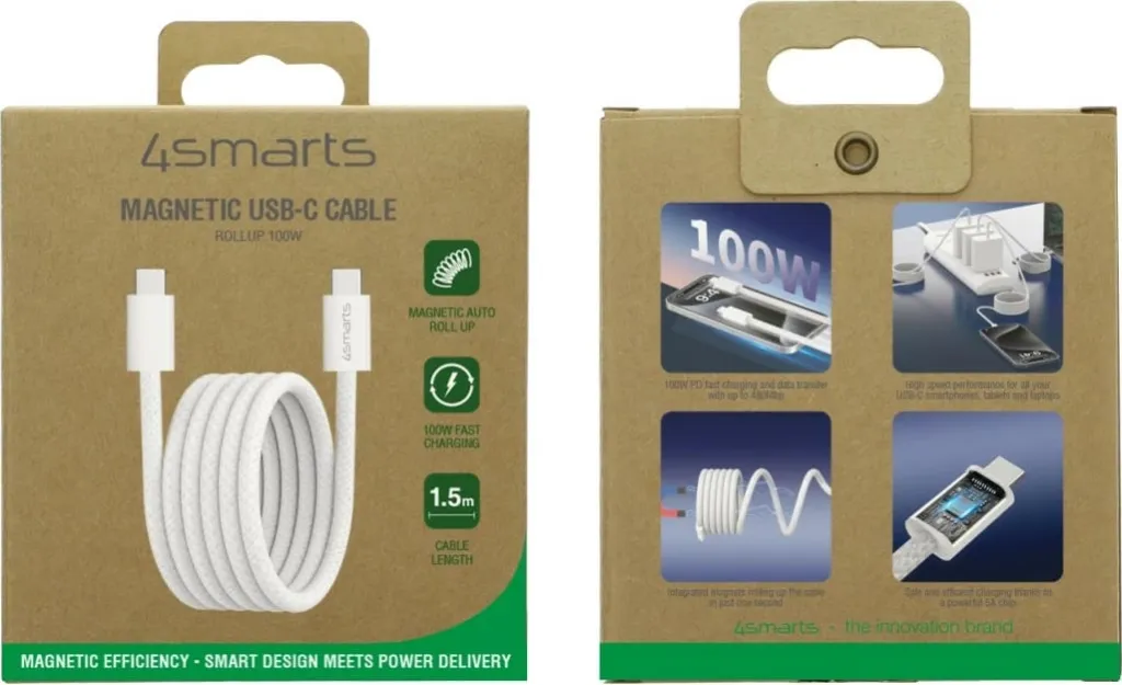 Kabëll USB C 4smarts 1.5m, 100W, magnetik, i bardhë - 7
