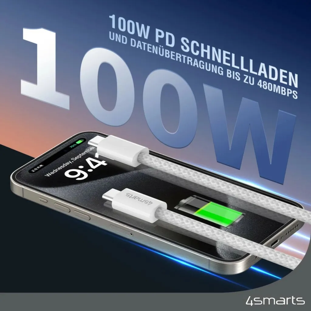 Kabëll USB C 4smarts 1.5m, 100W, magnetik, i bardhë - 8