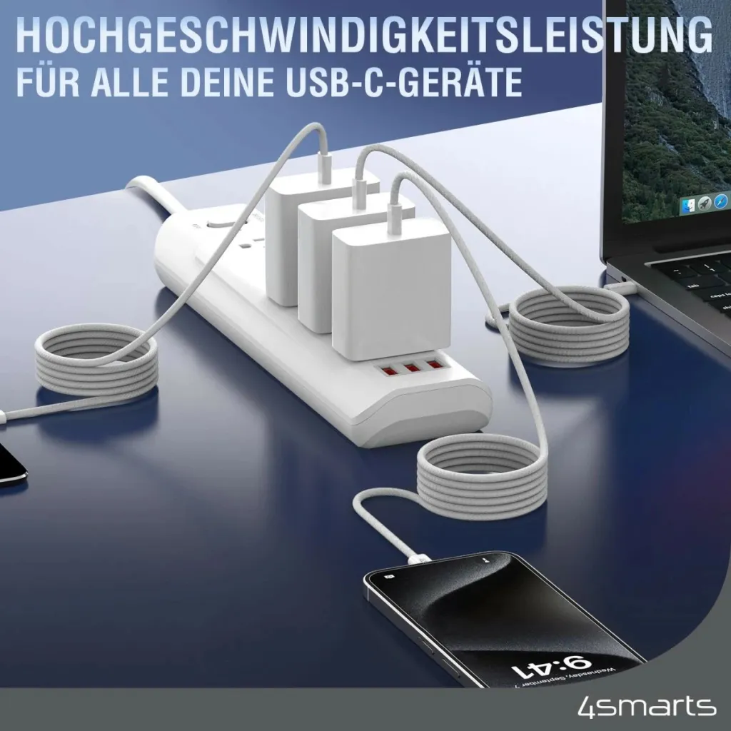 Kabëll USB C 4smarts 1.5m, 100W, magnetik, i bardhë - 10