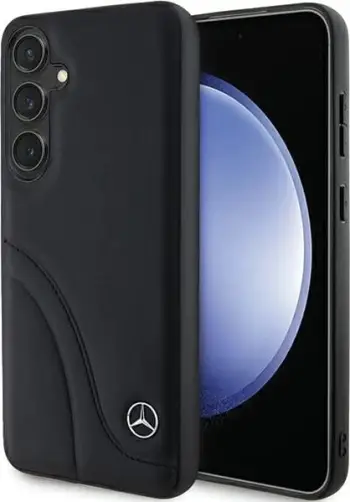 Mbështjellës Mercedes Leather Curved Stitches për Samsung Galaxy S24+, e zezë