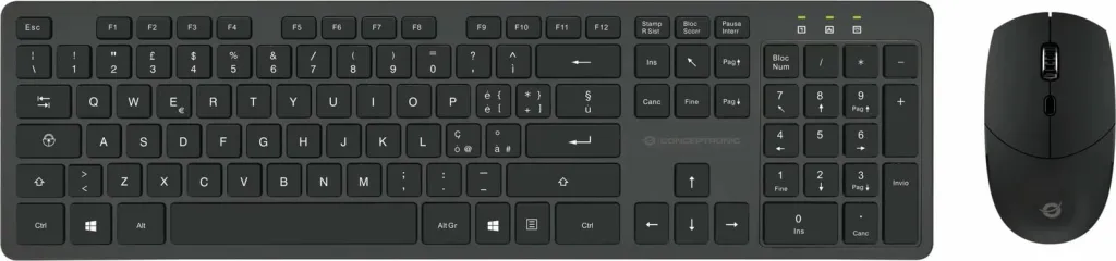 Set tastierë wireless Conceptronic me maus, QWERTY italian, 105 taste, 1600 DPI, e zezë - 1