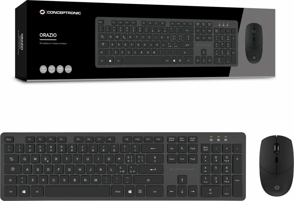 Set tastierë wireless Conceptronic me maus, QWERTY italian, 105 taste, 1600 DPI, e zezë - 4