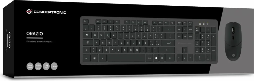 Set tastierë wireless Conceptronic me maus, QWERTY italian, 105 taste, 1600 DPI, e zezë - 5