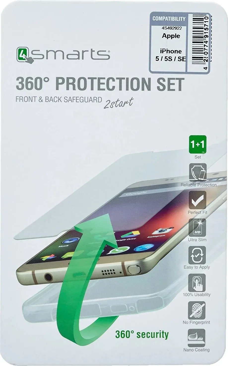 Mbështjellës 4smarts 360 Protection Set për iPhone 7/8/SE 2, transparent - 1