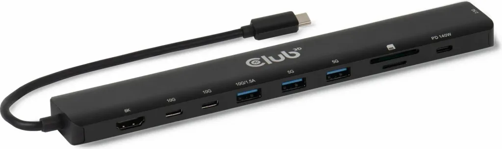 USB-C HUB Club3D 10in1, HDMI, 3xUSB-C, 3xUSB, LAN, 8K30Hz, PD140W, zi - 1