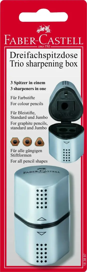 Kuti mprehëse Faber Castell Trio Sharpening Box, 3 hapje, argjend