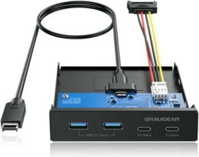 Panel USB HUB GrauGear, 4 porta (2x USB-C, 2x USB-A), për kasë kompjuteri, e zezë - 1