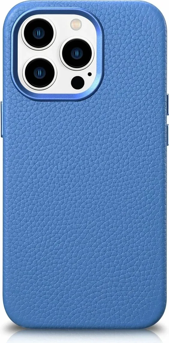 Mbështjellës iCarer Litchi Premium për iPhone 14 Pro Max, MagSafe, lëkurë, kaltër - 1