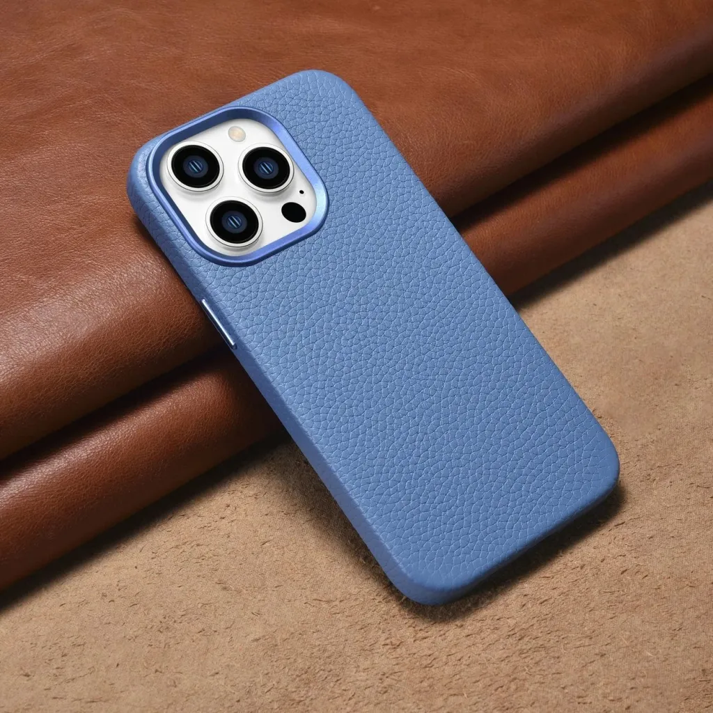 Mbështjellës iCarer Litchi Premium për iPhone 14 Pro Max, MagSafe, lëkurë, kaltër - 11