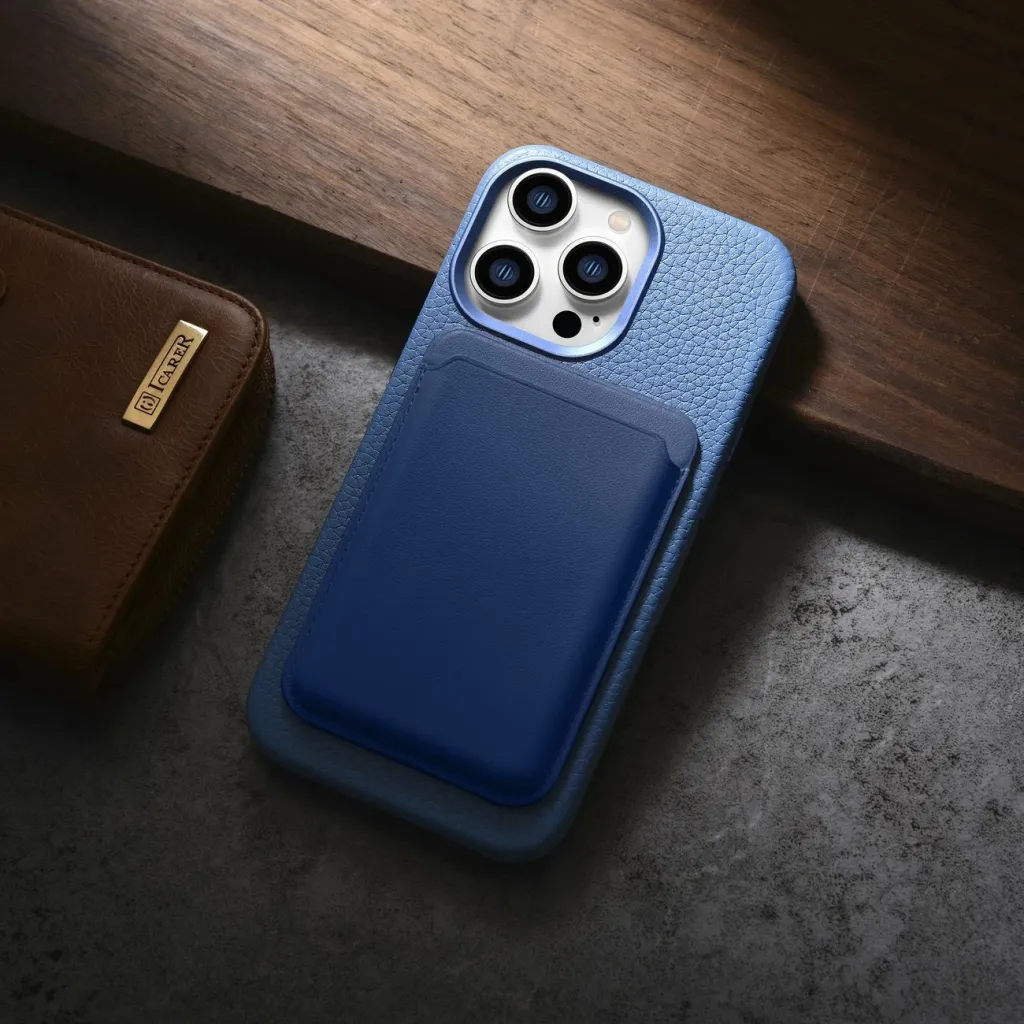 Mbështjellës iCarer Litchi Premium për iPhone 14 Pro Max, MagSafe, lëkurë, kaltër - 14
